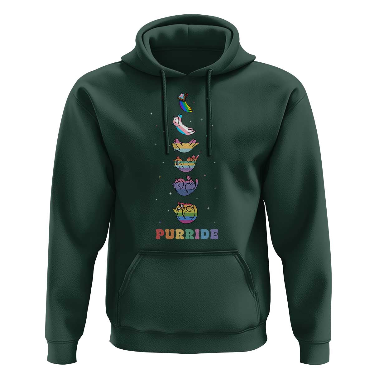 Purride Rainbow Cat Moon Cycles Hoodie LGBQT Pride Feline Space