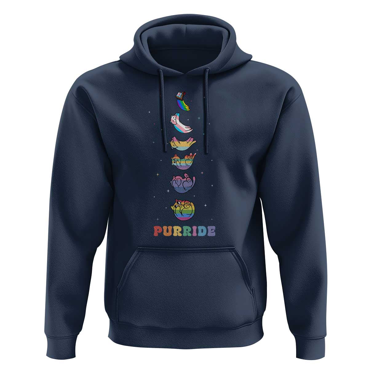 Purride Rainbow Cat Moon Cycles Hoodie LGBQT Pride Feline Space
