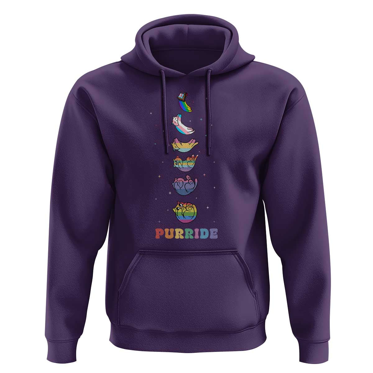 Purride Rainbow Cat Moon Cycles Hoodie LGBQT Pride Feline Space