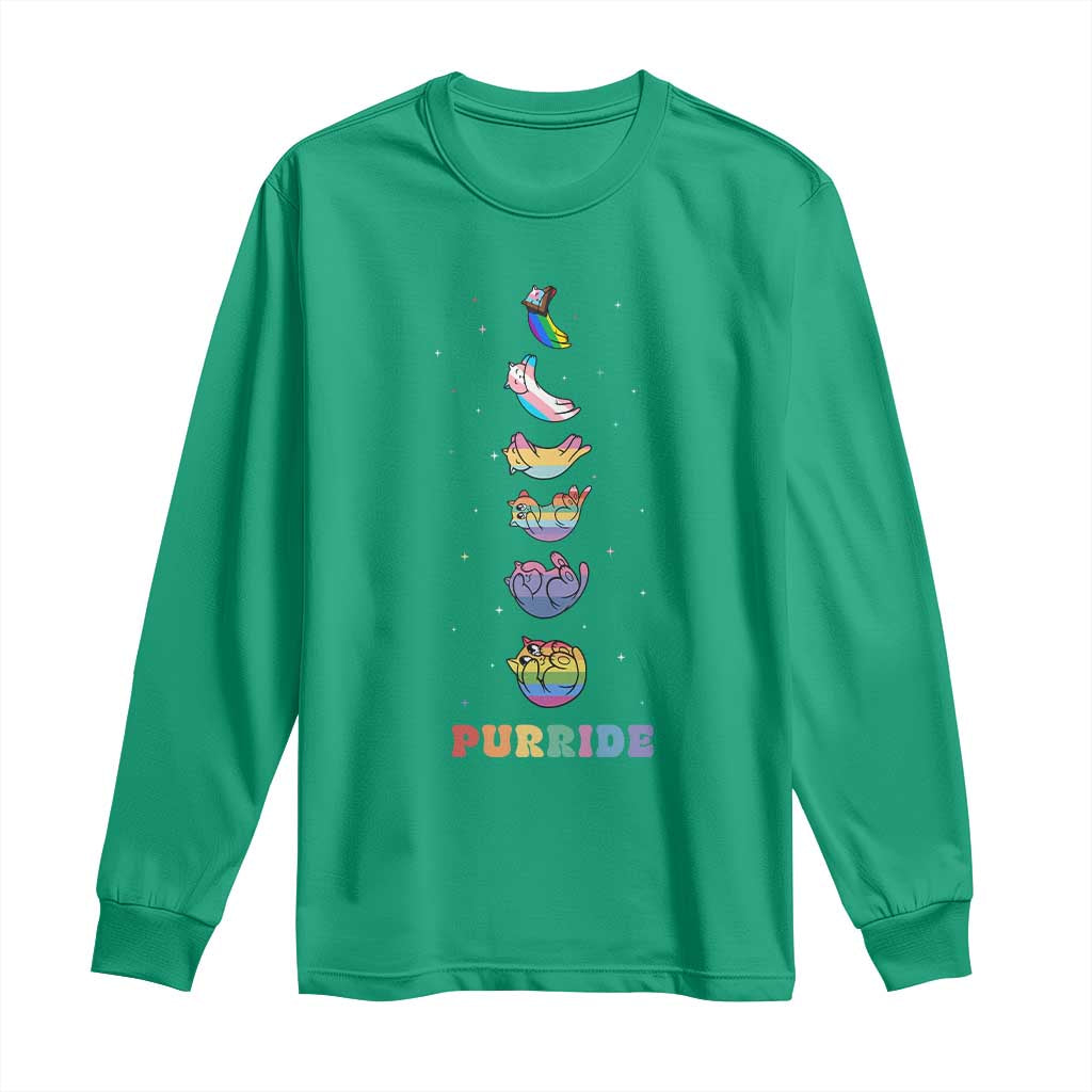 Purride Rainbow Cat Moon Cycles Long Sleeve Shirt LGBQT Pride Feline Space