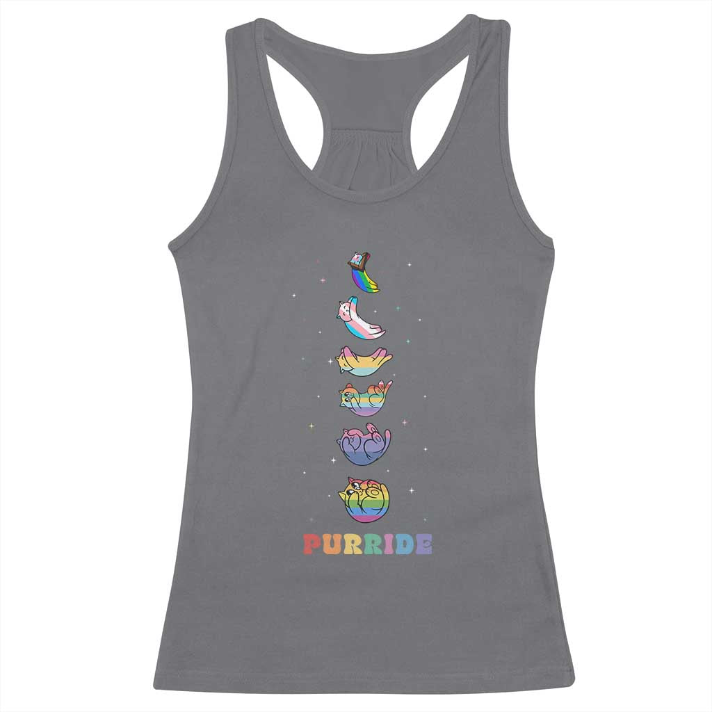 Purride Rainbow Cat Moon Cycles Racerback Tank Top LGBQT Pride Feline Space