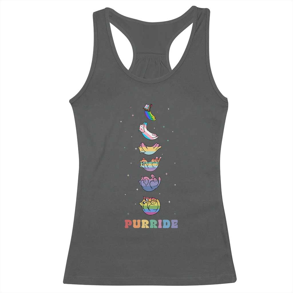 Purride Rainbow Cat Moon Cycles Racerback Tank Top LGBQT Pride Feline Space