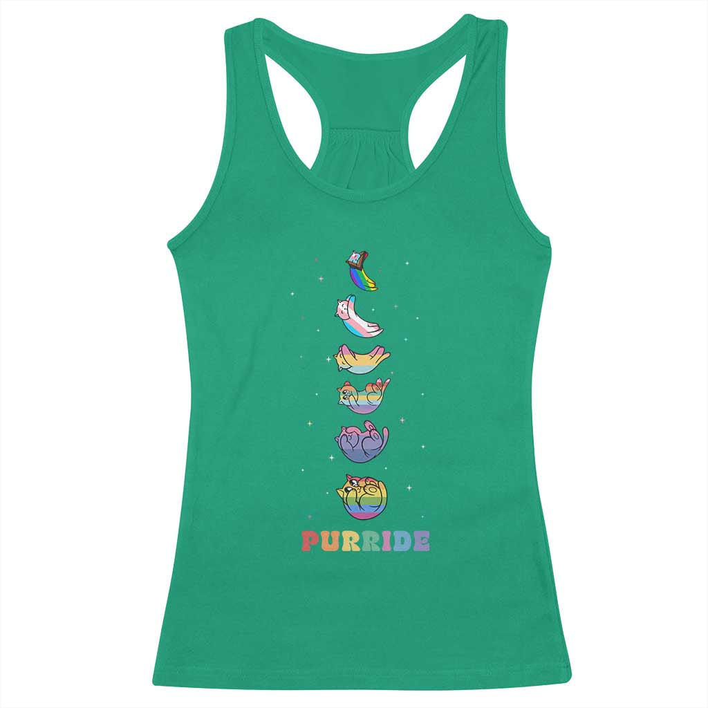 Purride Rainbow Cat Moon Cycles Racerback Tank Top LGBQT Pride Feline Space