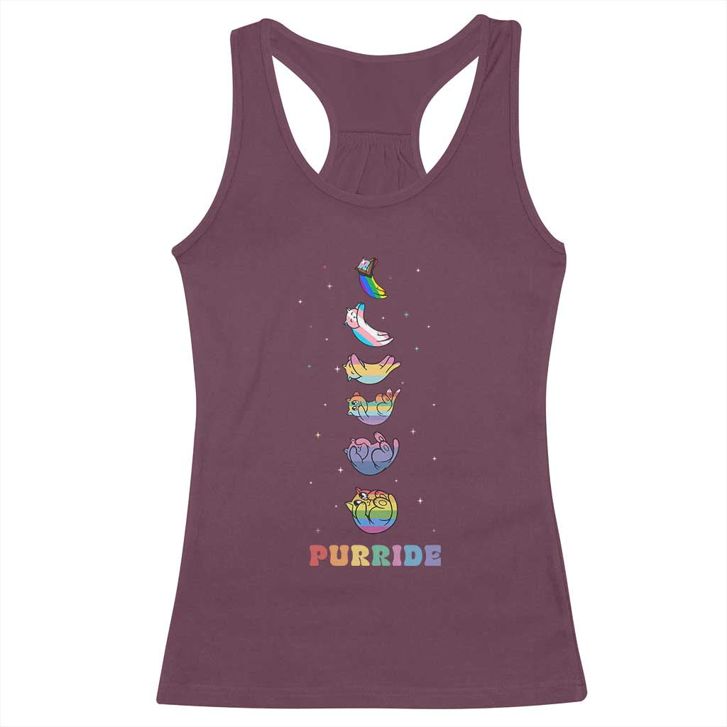 Purride Rainbow Cat Moon Cycles Racerback Tank Top LGBQT Pride Feline Space