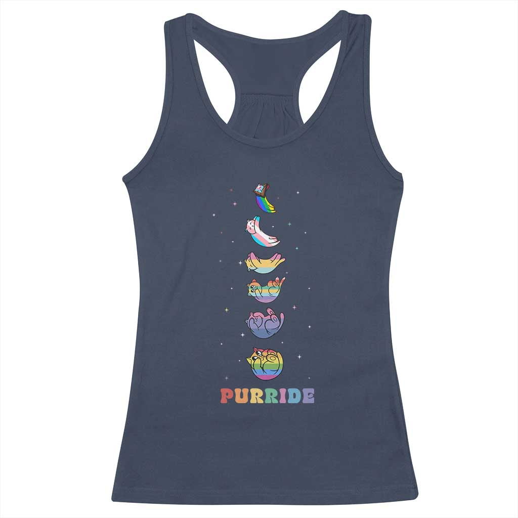 Purride Rainbow Cat Moon Cycles Racerback Tank Top LGBQT Pride Feline Space