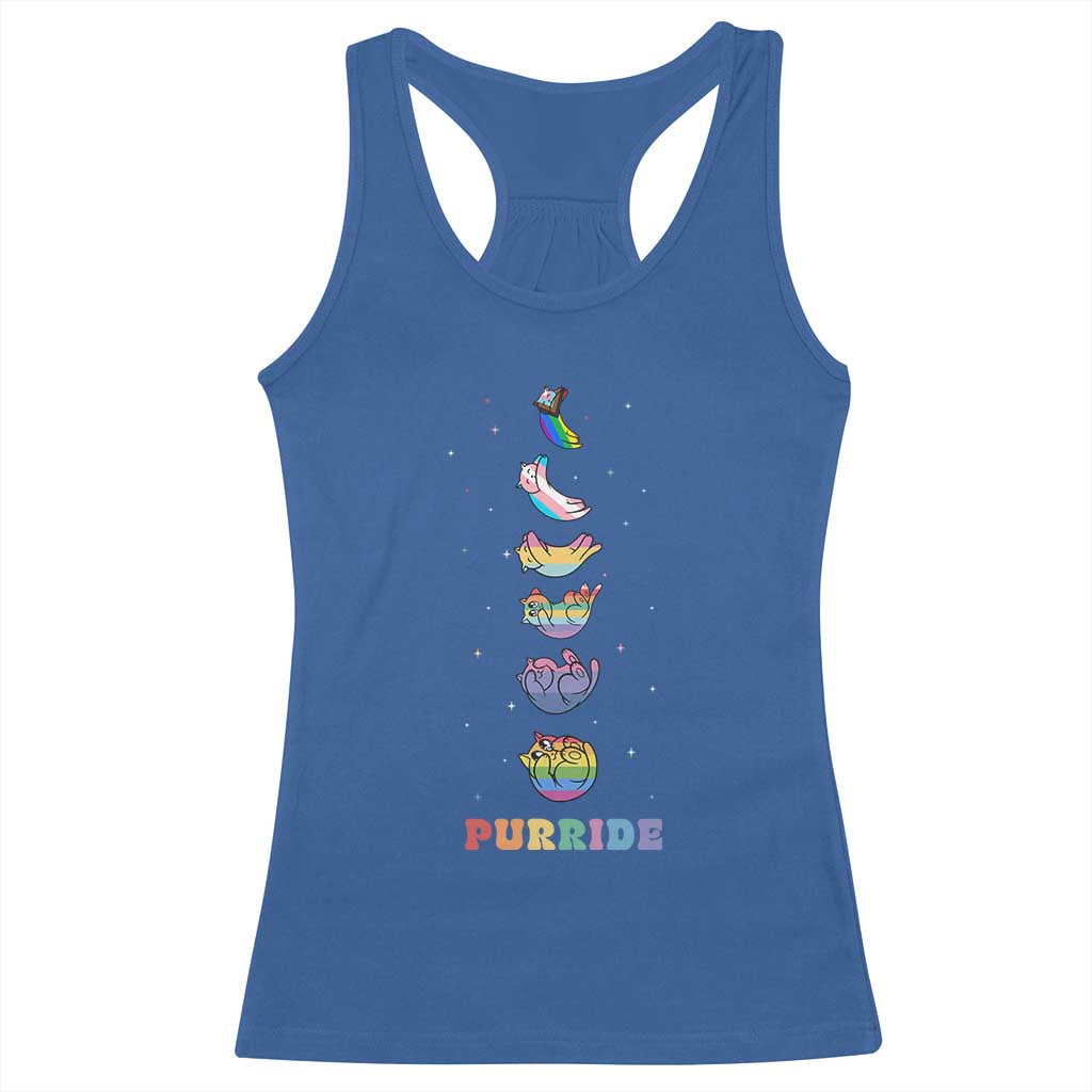 Purride Rainbow Cat Moon Cycles Racerback Tank Top LGBQT Pride Feline Space