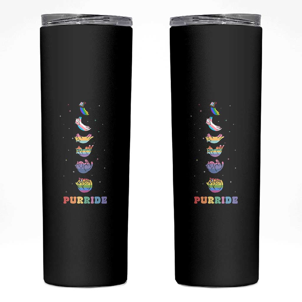 Purride Rainbow Cat Moon Cycles Skinny Tumbler LGBQT Pride Feline Space