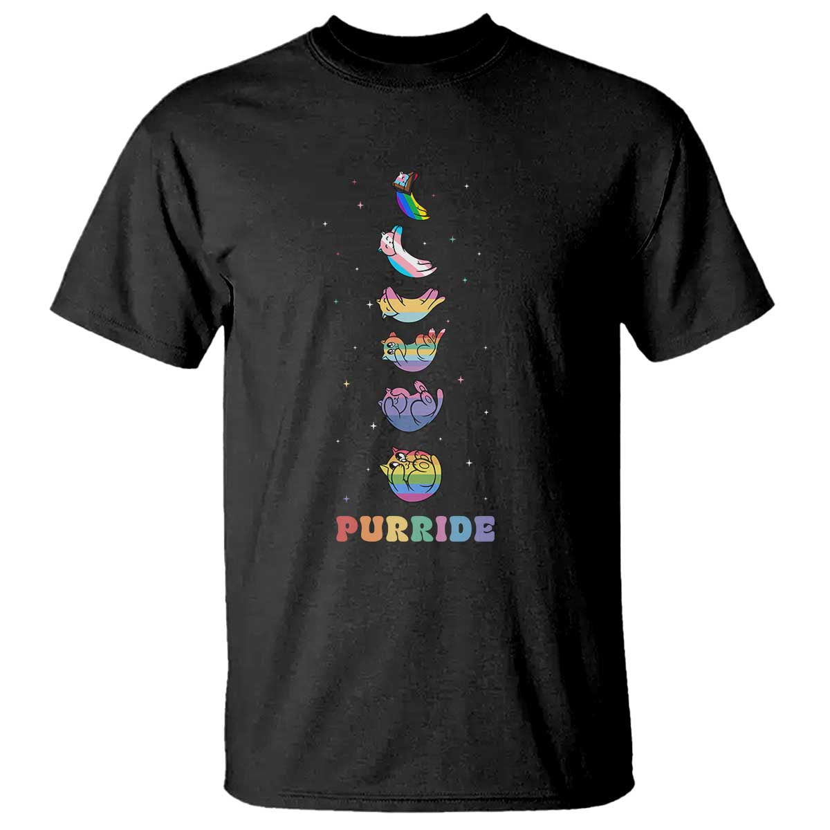 Purride Rainbow Cat Moon Cycles T Shirt LGBQT Pride Feline Space