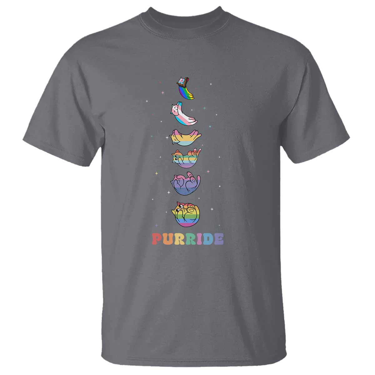 Purride Rainbow Cat Moon Cycles T Shirt LGBQT Pride Feline Space