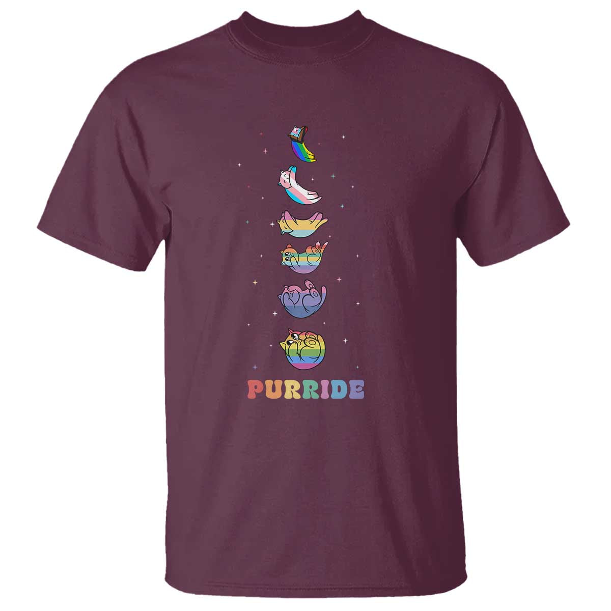 Purride Rainbow Cat Moon Cycles T Shirt LGBQT Pride Feline Space