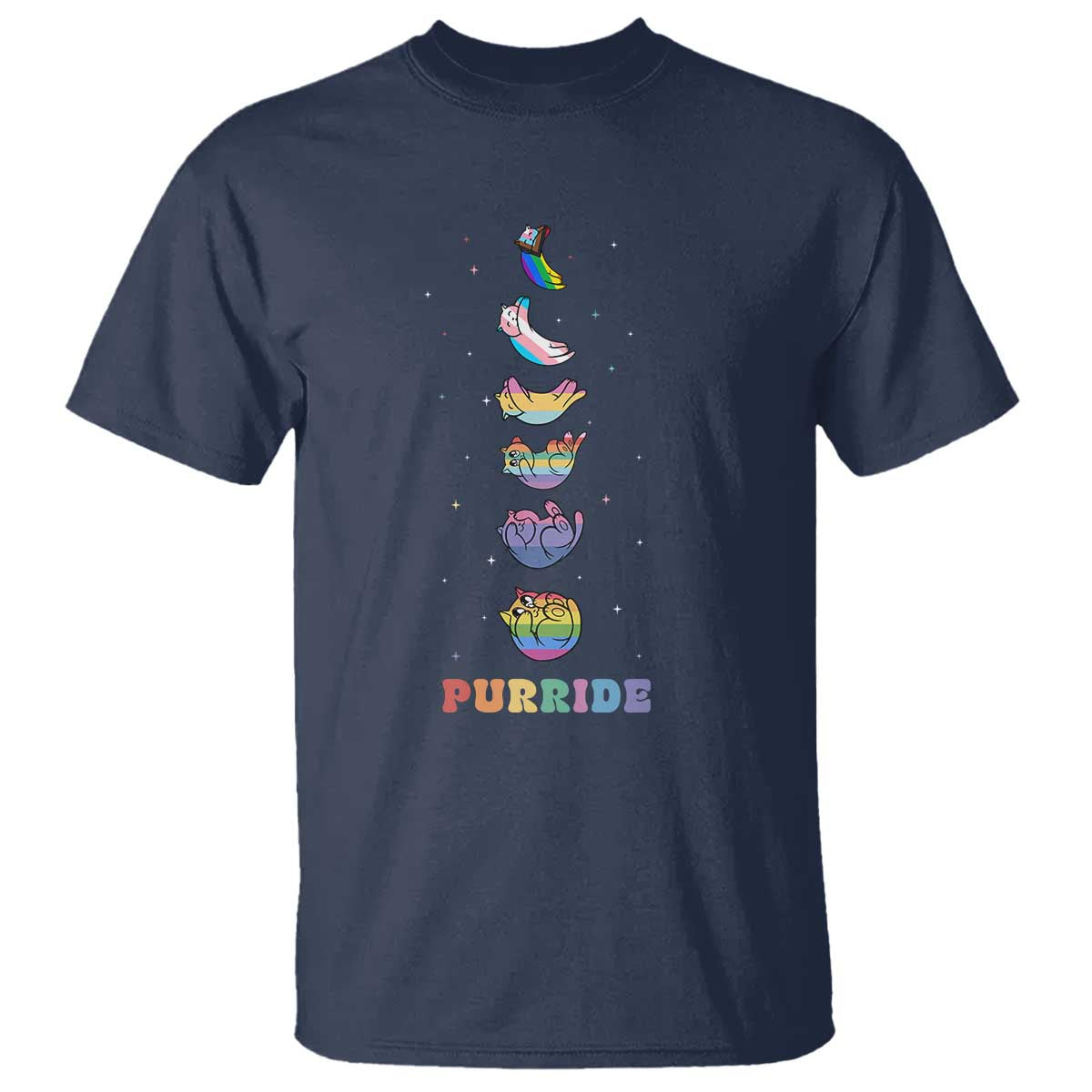 Purride Rainbow Cat Moon Cycles T Shirt LGBQT Pride Feline Space