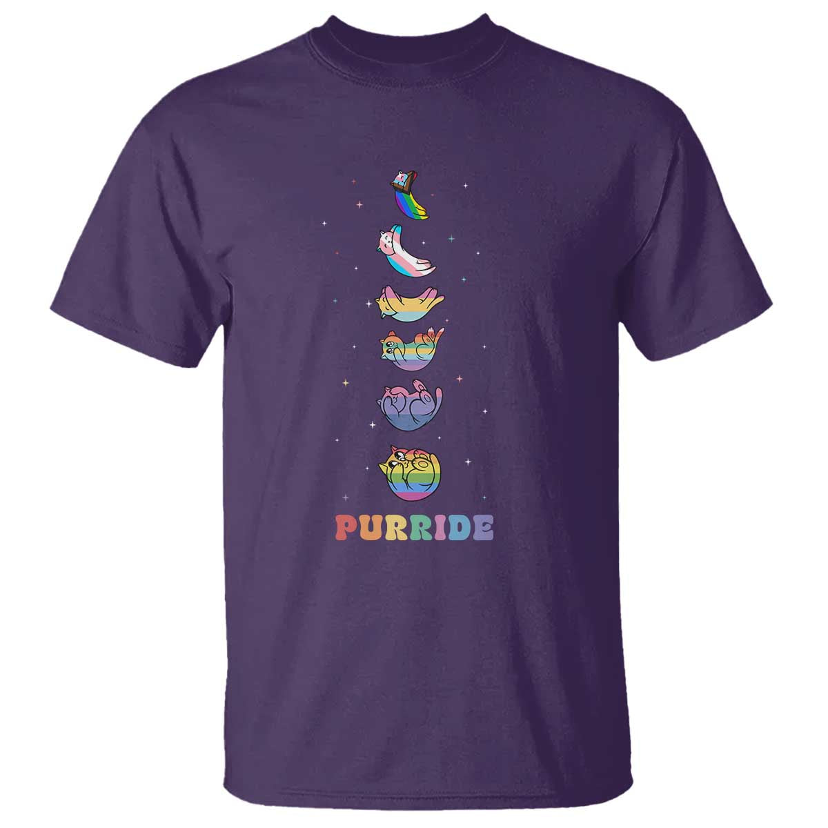 Purride Rainbow Cat Moon Cycles T Shirt LGBQT Pride Feline Space