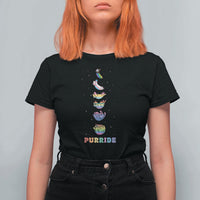 Purride Rainbow Cat Moon Cycles T Shirt For Women LGBQT Pride Feline Space