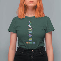 Purride Rainbow Cat Moon Cycles T Shirt For Women LGBQT Pride Feline Space