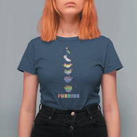 Purride Rainbow Cat Moon Cycles T Shirt For Women LGBQT Pride Feline Space