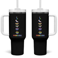Purride Rainbow Cat Moon Cycles Tumbler With Handle LGBQT Pride Feline Space