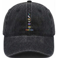 Purride Rainbow Cat Moon Cycles Washed Cotton Baseball Cap LGBQT Pride Feline Space