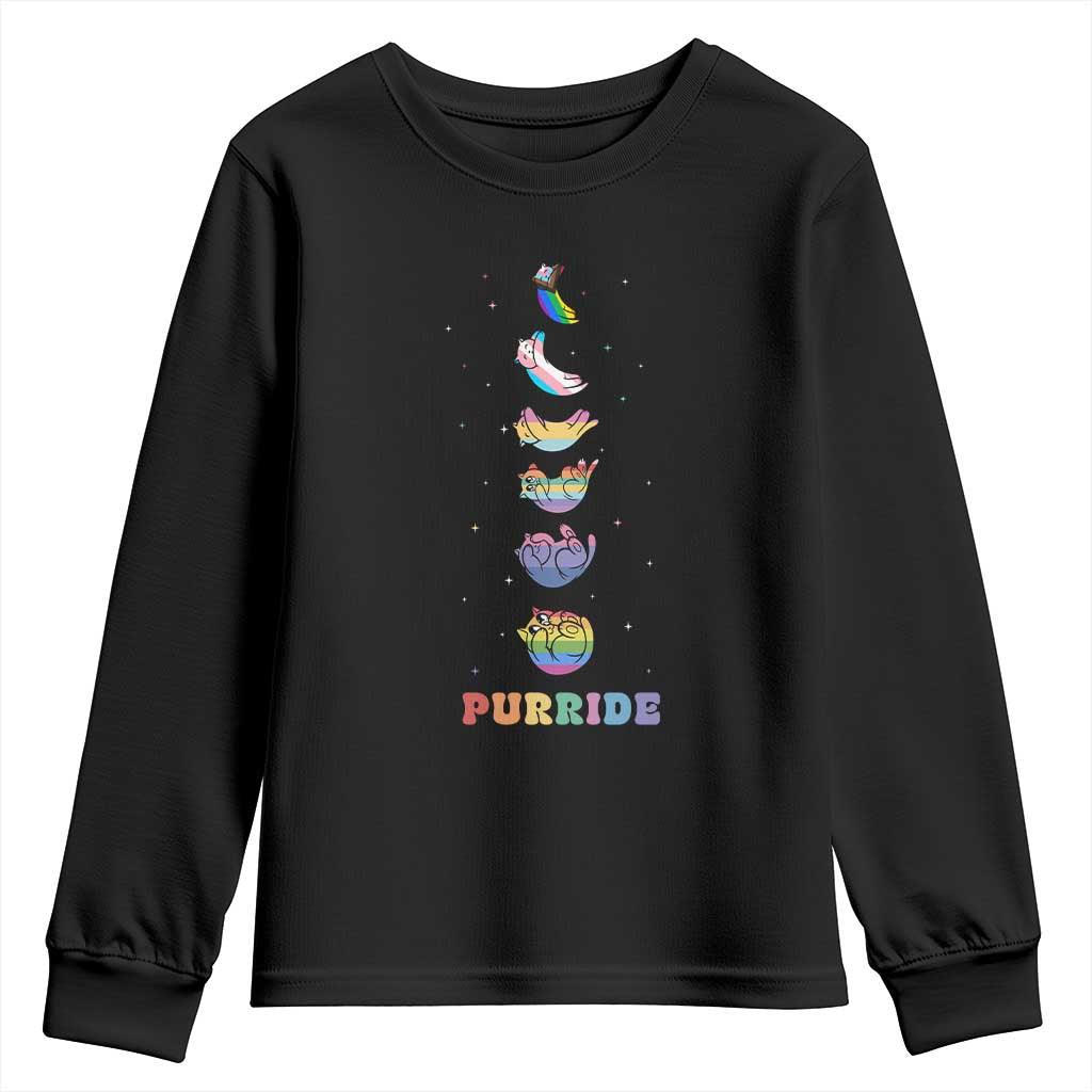Purride Rainbow Cat Moon Cycles Youth Sweatshirt LGBQT Pride Feline Space