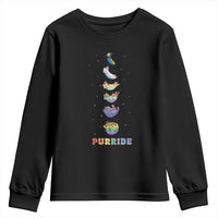 Purride Rainbow Cat Moon Cycles Youth Sweatshirt LGBQT Pride Feline Space