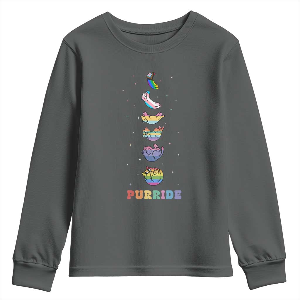 Purride Rainbow Cat Moon Cycles Youth Sweatshirt LGBQT Pride Feline Space