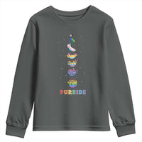 Purride Rainbow Cat Moon Cycles Youth Sweatshirt LGBQT Pride Feline Space
