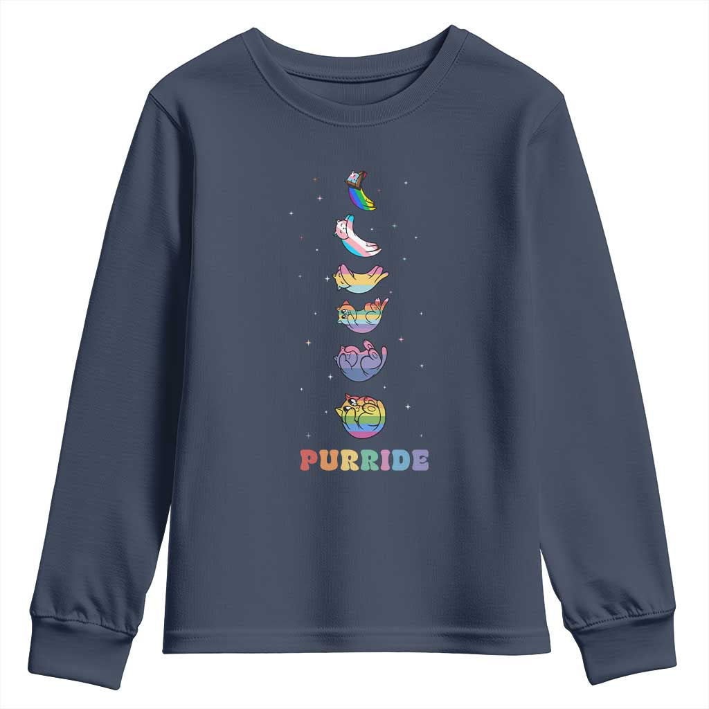 Purride Rainbow Cat Moon Cycles Youth Sweatshirt LGBQT Pride Feline Space