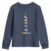 Purride Rainbow Cat Moon Cycles Youth Sweatshirt LGBQT Pride Feline Space