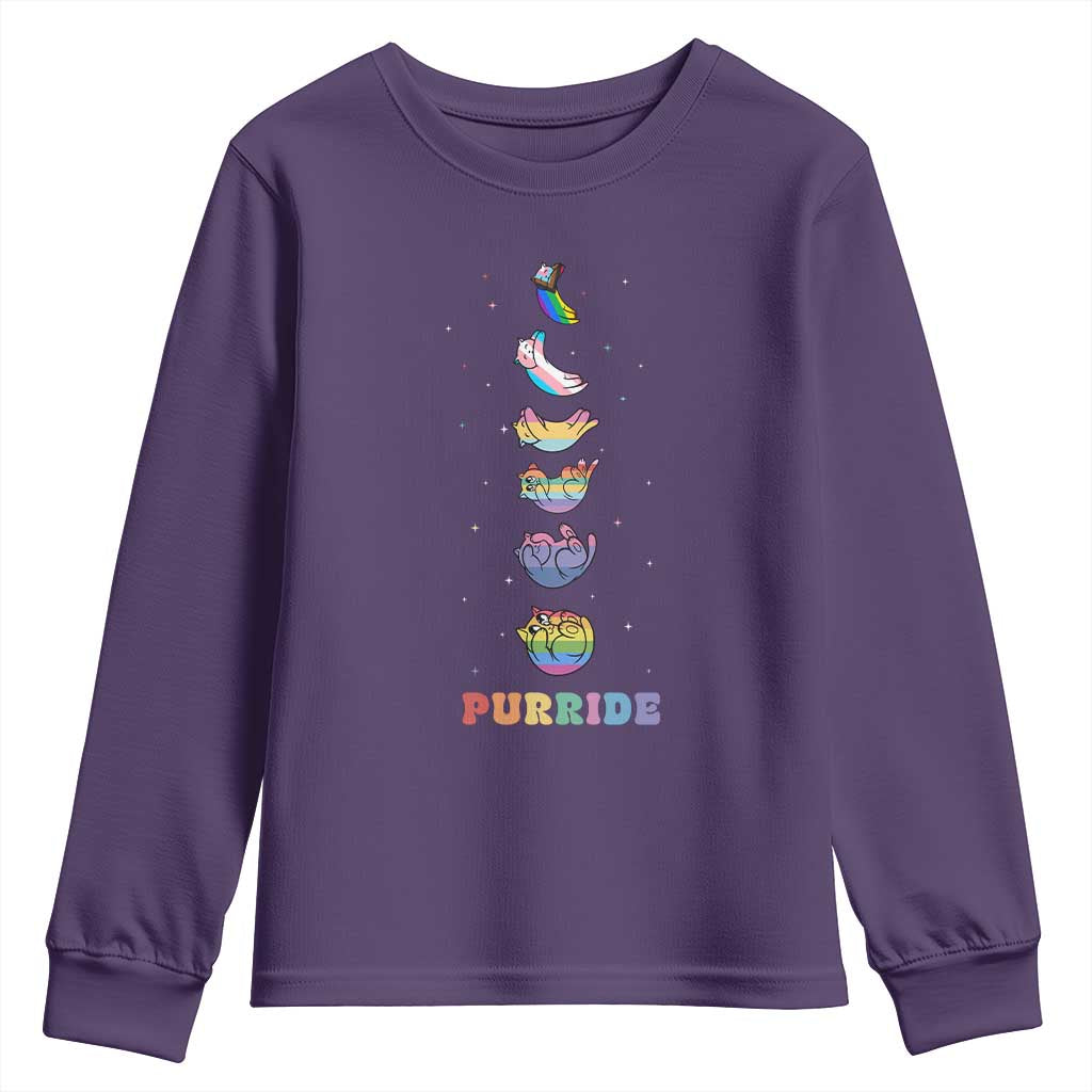 Purride Rainbow Cat Moon Cycles Youth Sweatshirt LGBQT Pride Feline Space