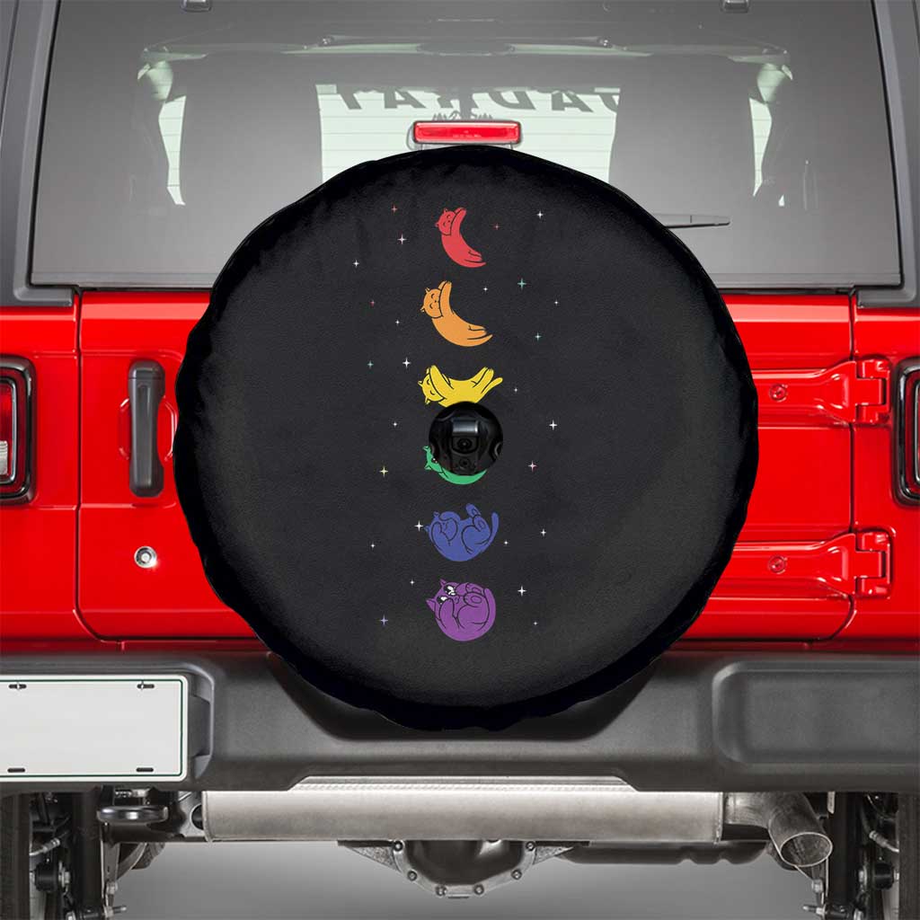 Funny Purride Cats In Space Rainbow Spare Tire Cover LGBQT Pride Feline Space