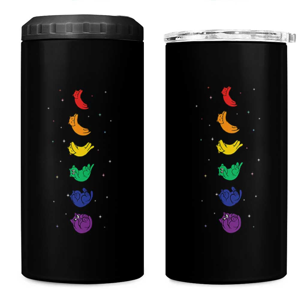 Funny Purride Cats In Space Rainbow 4 in 1 Can Cooler Tumbler LGBQT Pride Feline Space