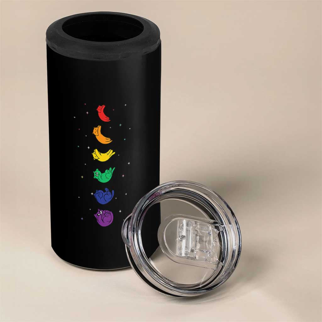 Funny Purride Cats In Space Rainbow 4 in 1 Can Cooler Tumbler LGBQT Pride Feline Space