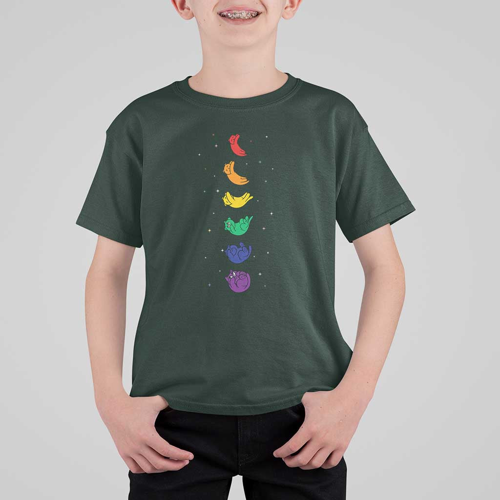 Funny Purride Cats In Space Rainbow T Shirt For Kid LGBQT Pride Feline Space