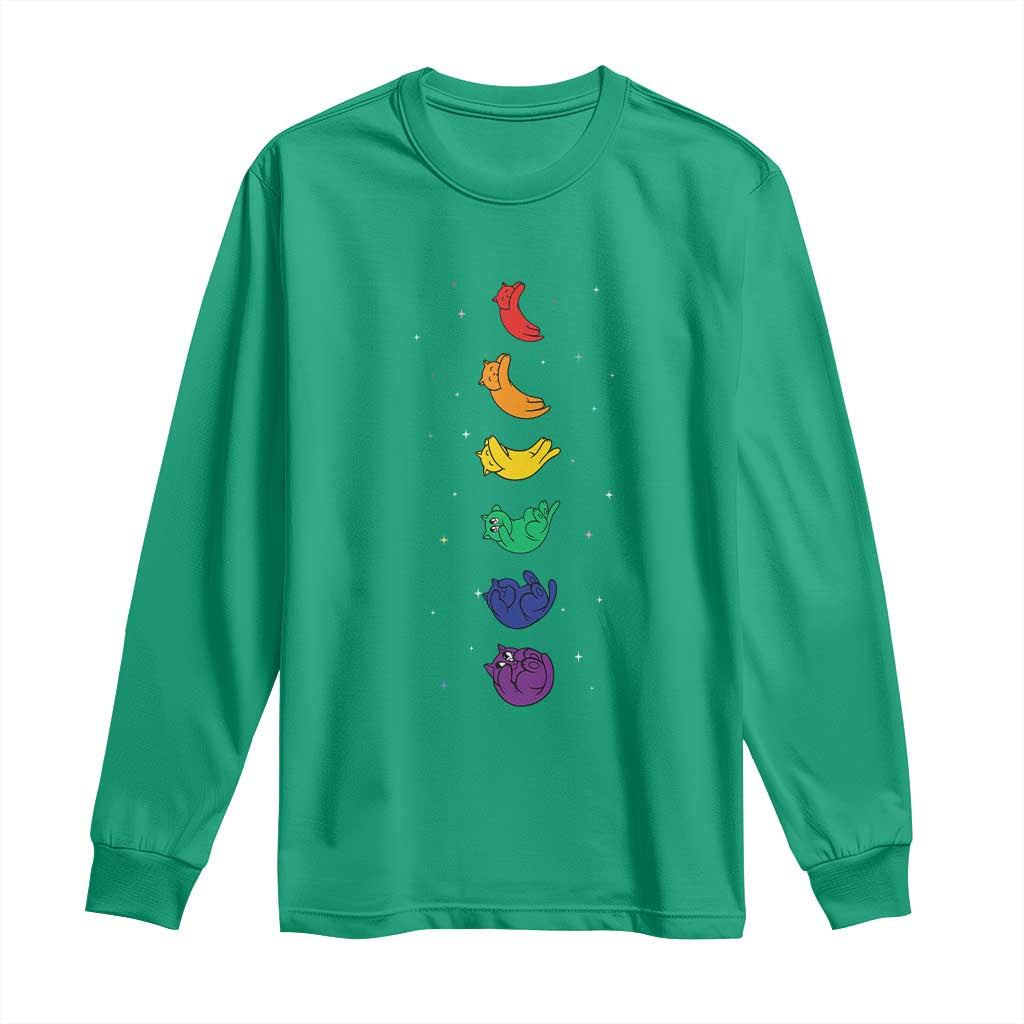 Funny Purride Cats In Space Rainbow Long Sleeve Shirt LGBQT Pride Feline Space