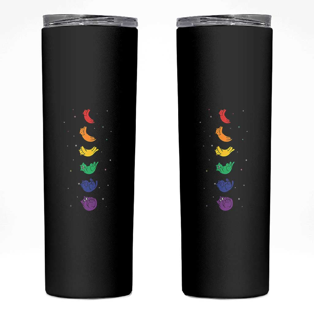 Funny Purride Cats In Space Rainbow Skinny Tumbler LGBQT Pride Feline Space