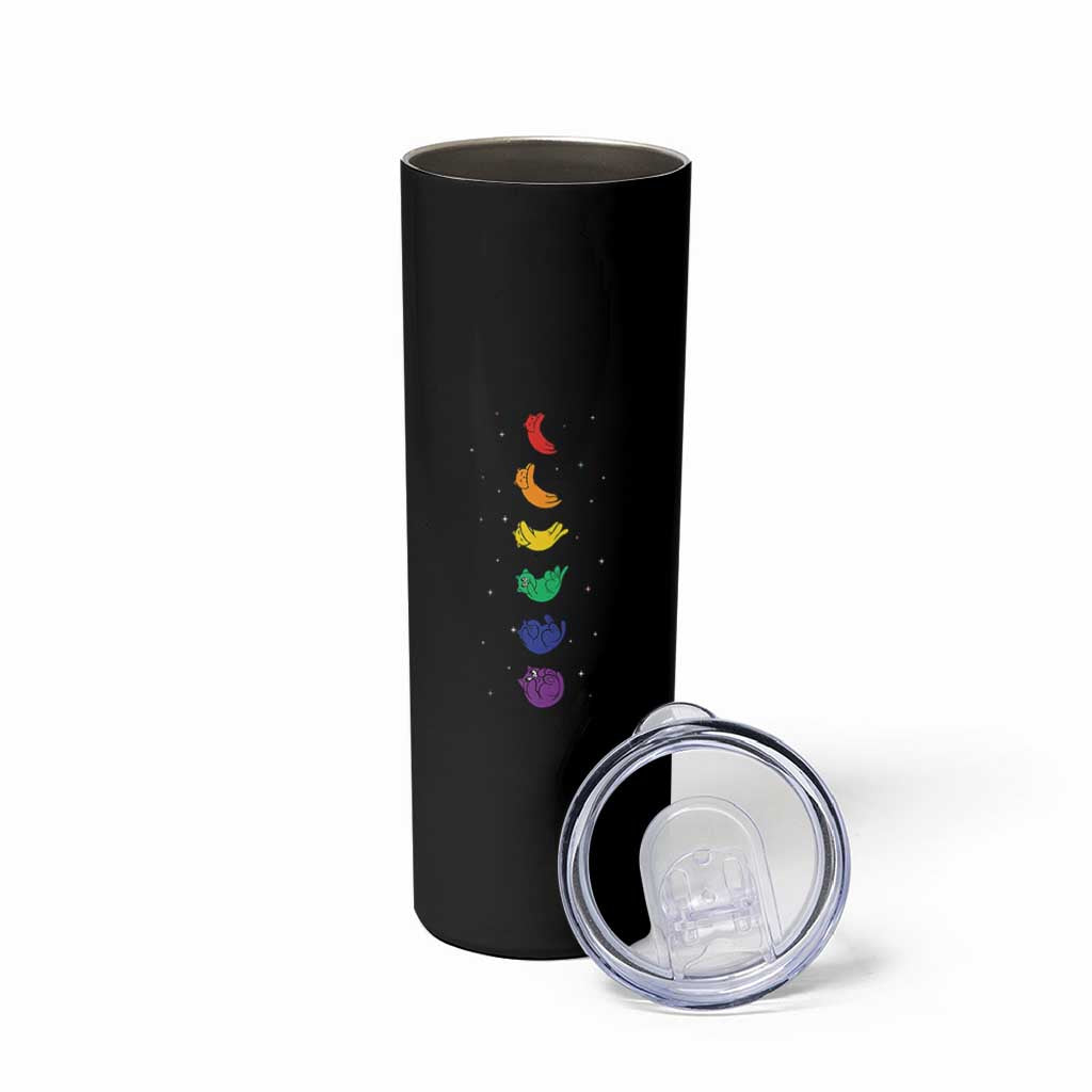 Funny Purride Cats In Space Rainbow Skinny Tumbler LGBQT Pride Feline Space