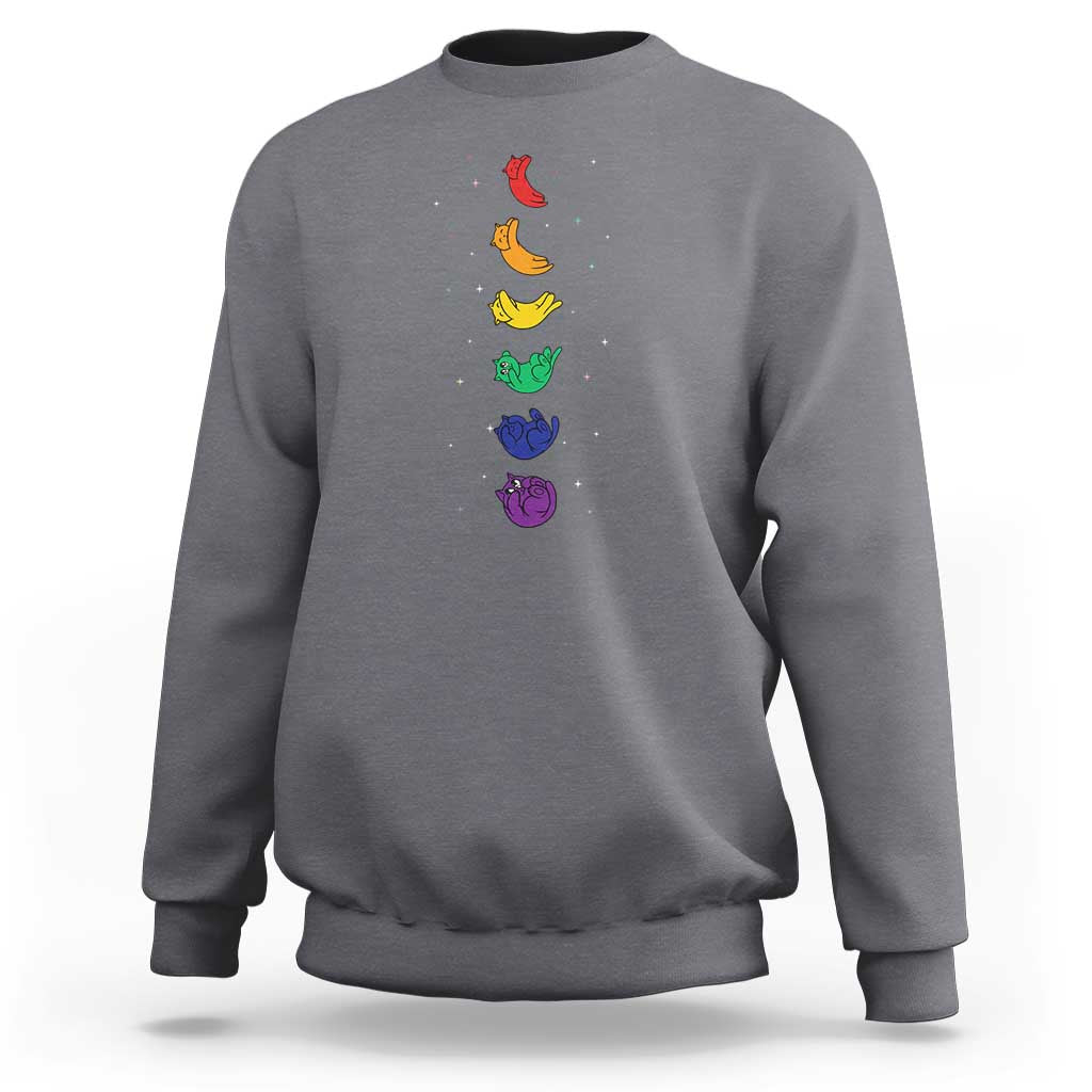 Funny Purride Cats In Space Rainbow Sweatshirt LGBQT Pride Feline Space