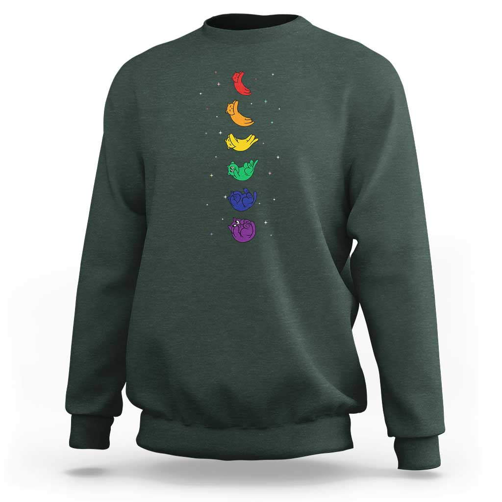 Funny Purride Cats In Space Rainbow Sweatshirt LGBQT Pride Feline Space