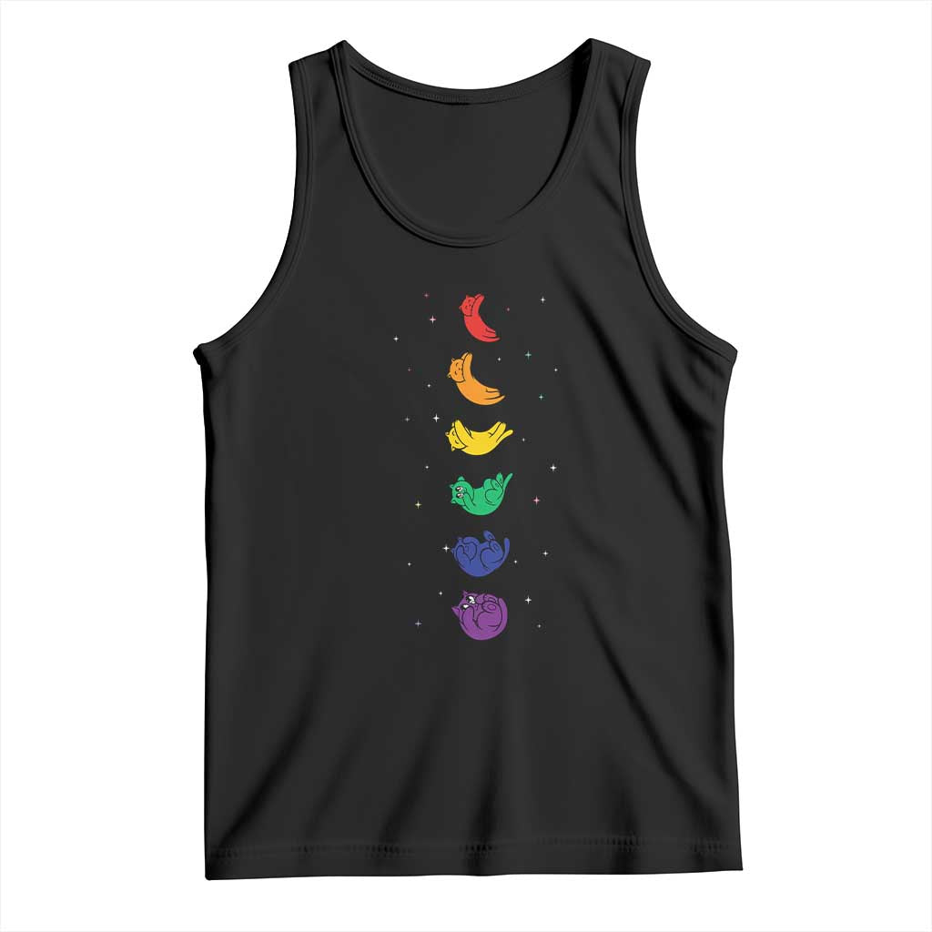 Funny Purride Cats In Space Rainbow Tank Top LGBQT Pride Feline Space