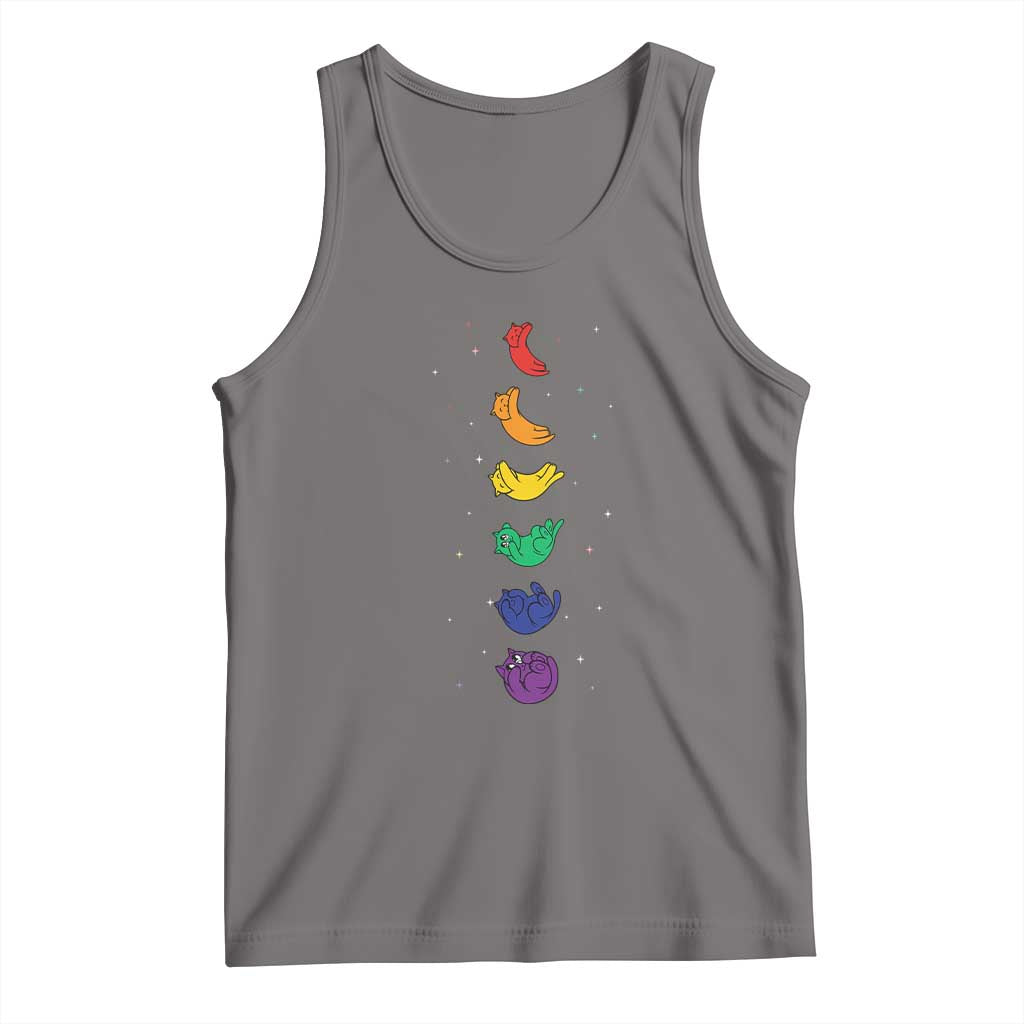 Funny Purride Cats In Space Rainbow Tank Top LGBQT Pride Feline Space