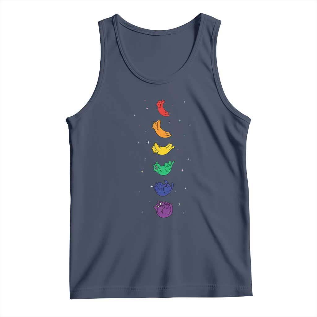 Funny Purride Cats In Space Rainbow Tank Top LGBQT Pride Feline Space