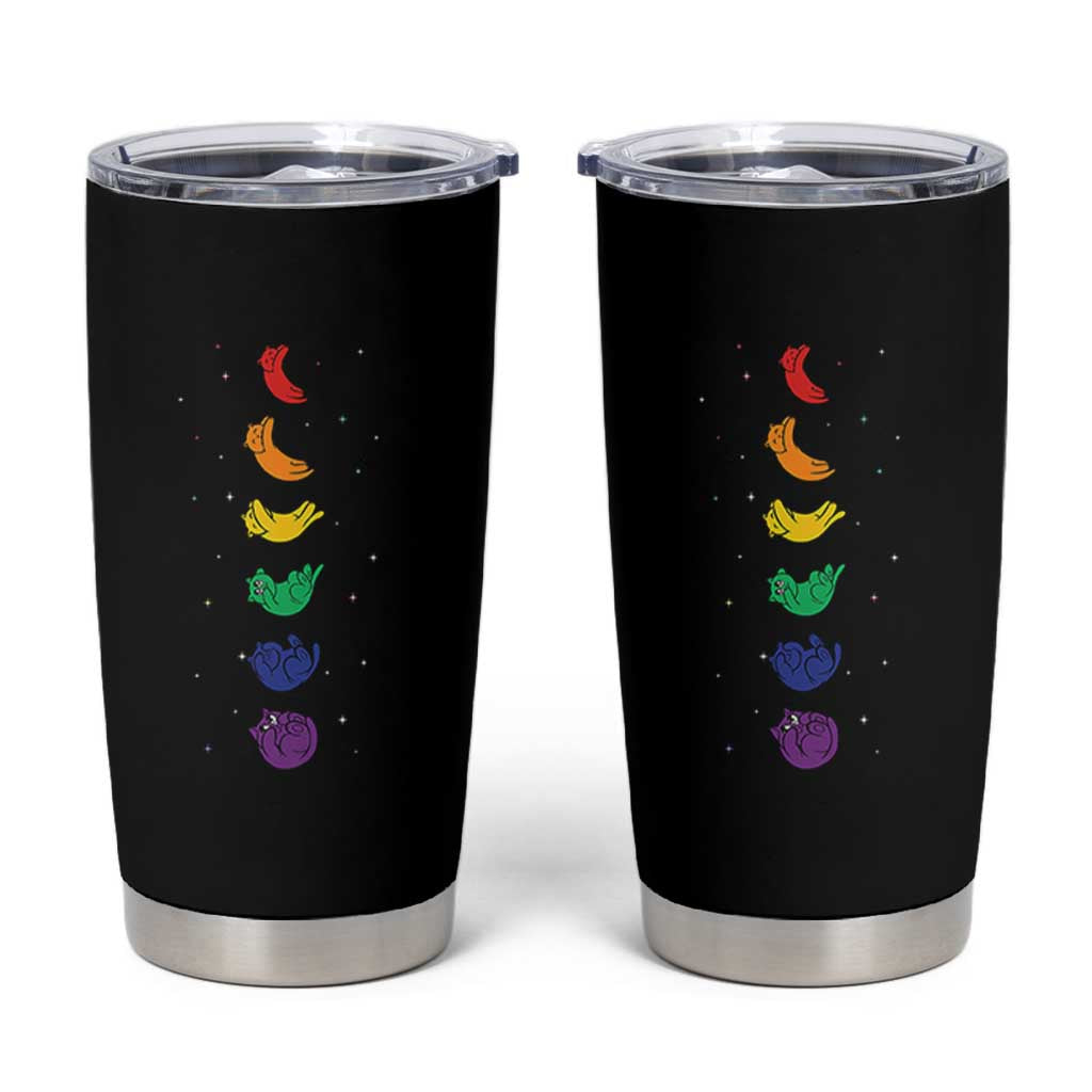 Funny Purride Cats In Space Rainbow Tumbler Cup LGBQT Pride Feline Space