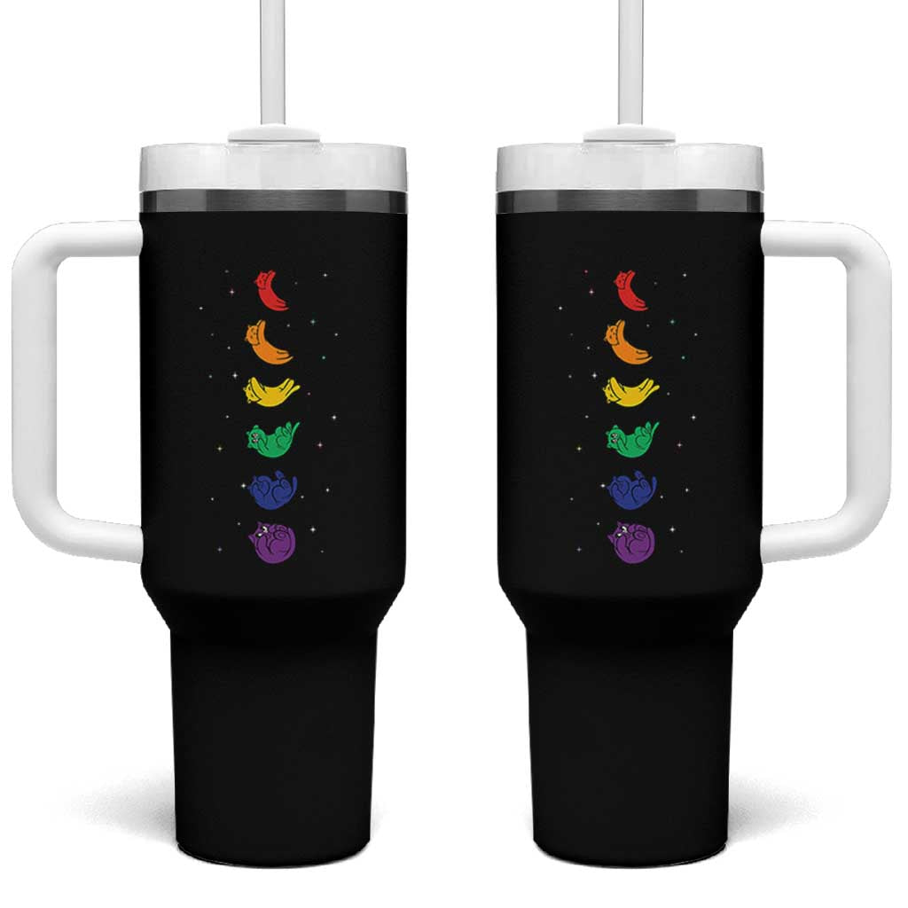 Funny Purride Cats In Space Rainbow Tumbler With Handle LGBQT Pride Feline Space