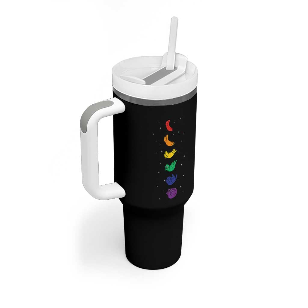 Funny Purride Cats In Space Rainbow Tumbler With Handle LGBQT Pride Feline Space