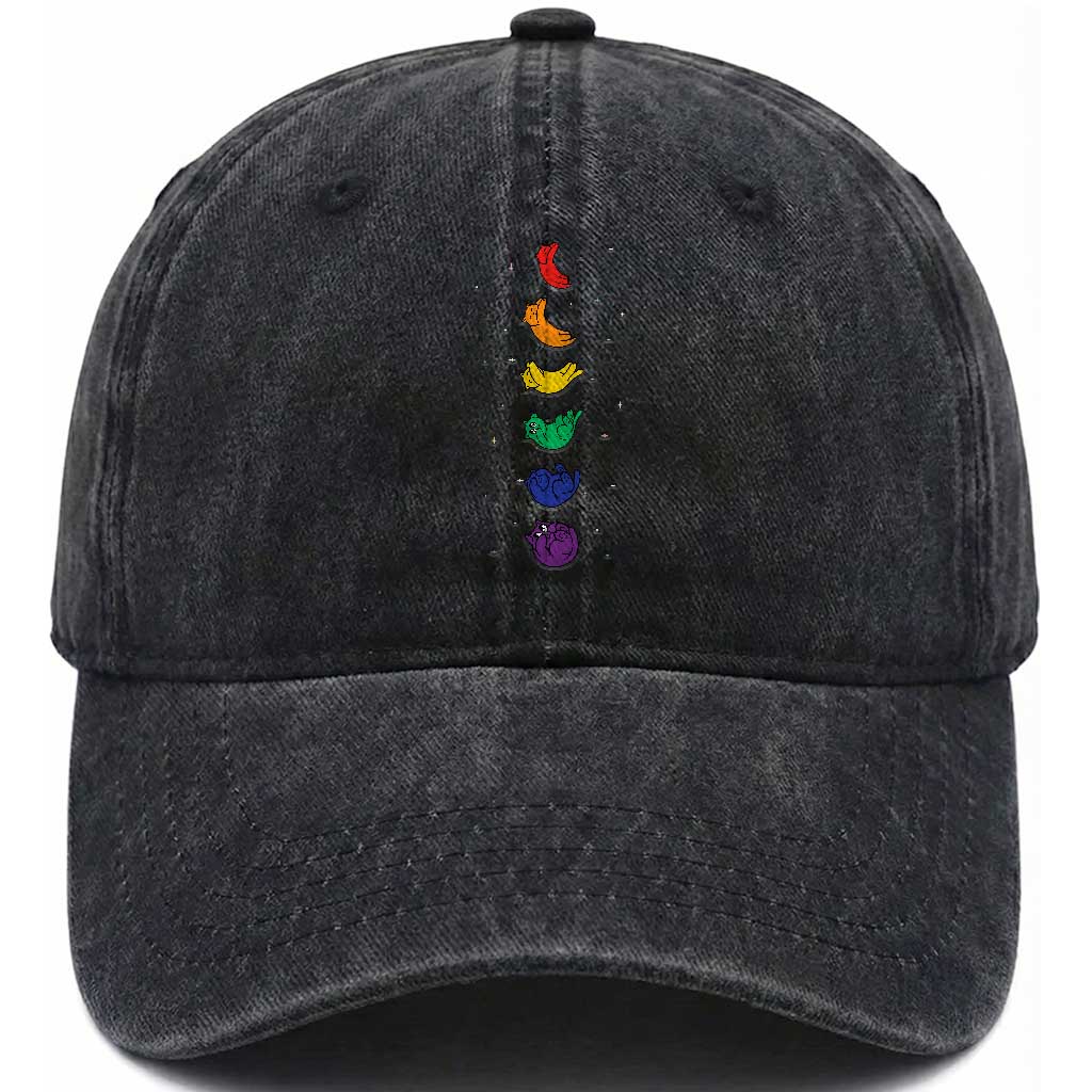 Funny Purride Cats In Space Rainbow Washed Cotton Baseball Cap LGBQT Pride Feline Space