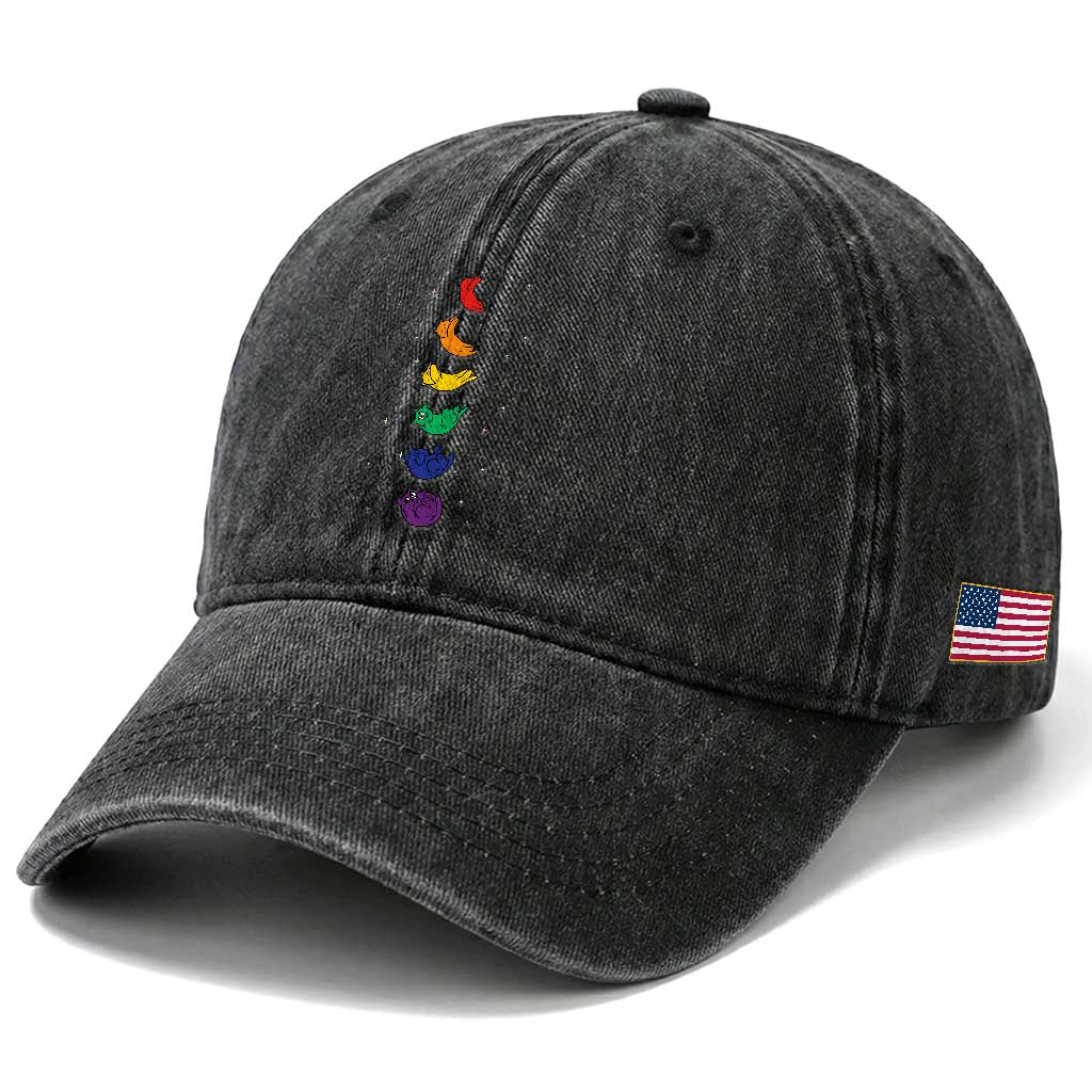 Funny Purride Cats In Space Rainbow Washed Cotton Baseball Cap LGBQT Pride Feline Space