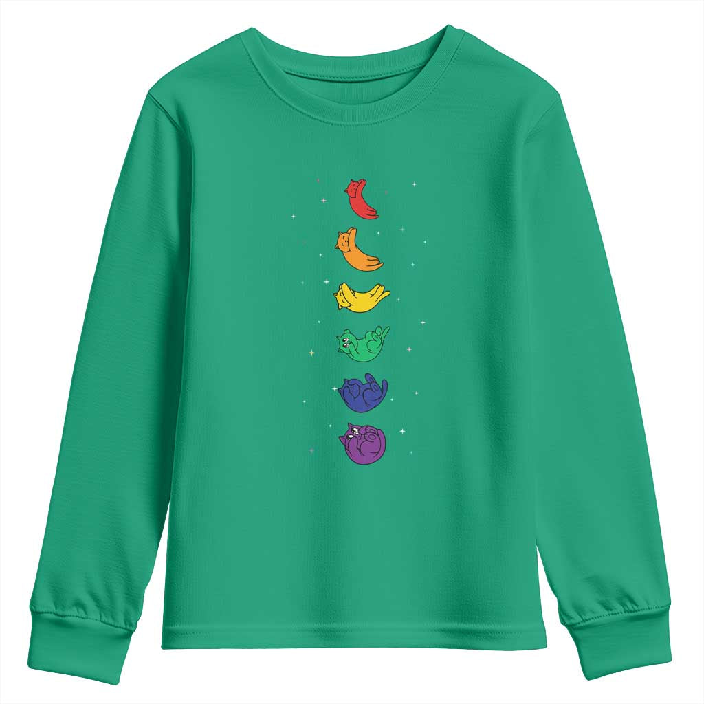 Funny Purride Cats In Space Rainbow Youth Sweatshirt LGBQT Pride Feline Space