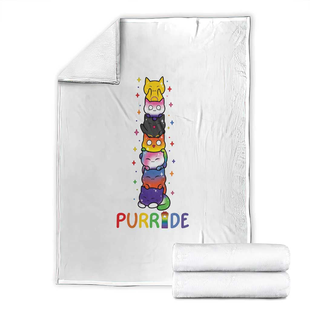Funny Purride Stacked Cats Pride Throw Blanket Cute LGBTQ Cat Lover
