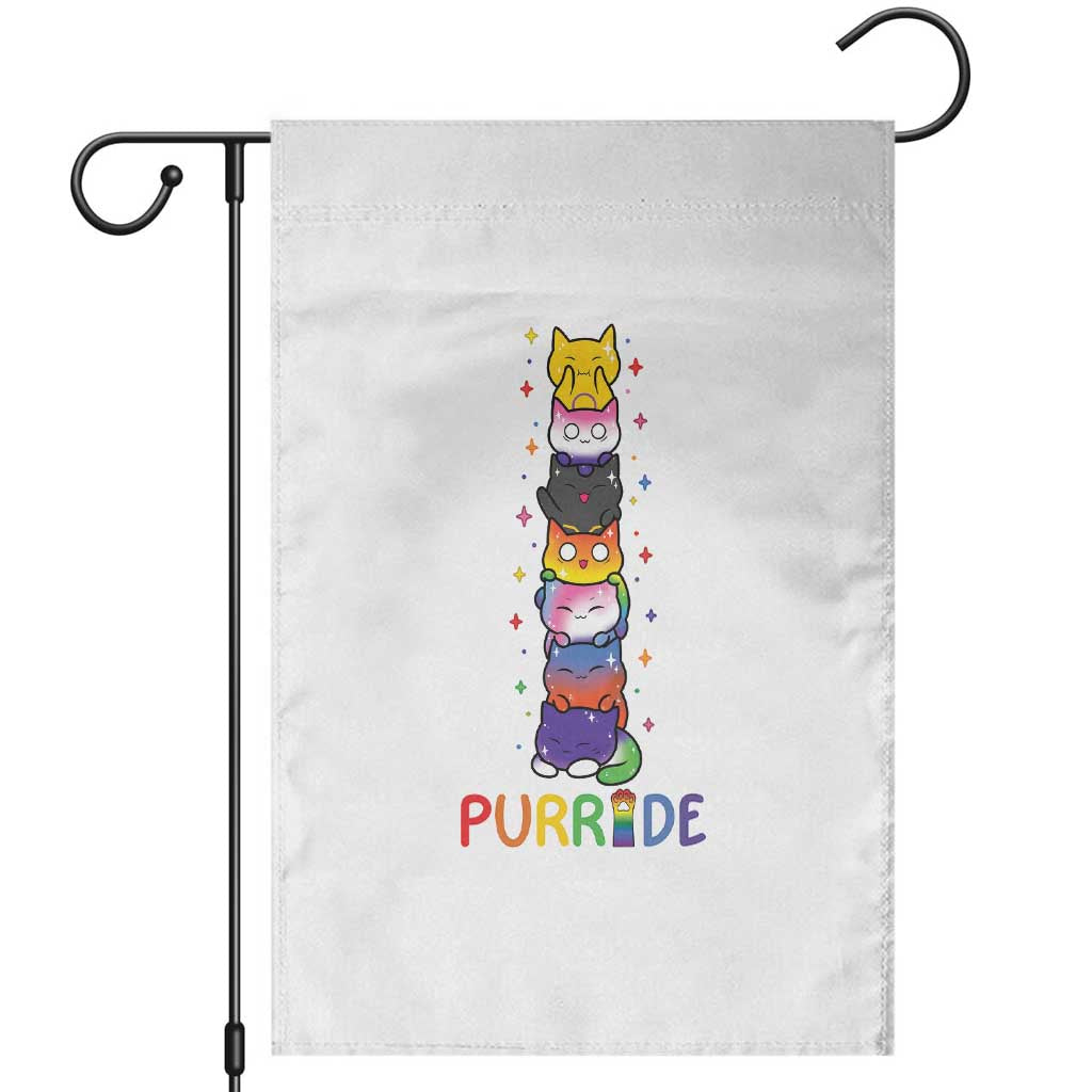 Funny Purride Stacked Cats Pride Garden Flag Cute LGBTQ Cat Lover