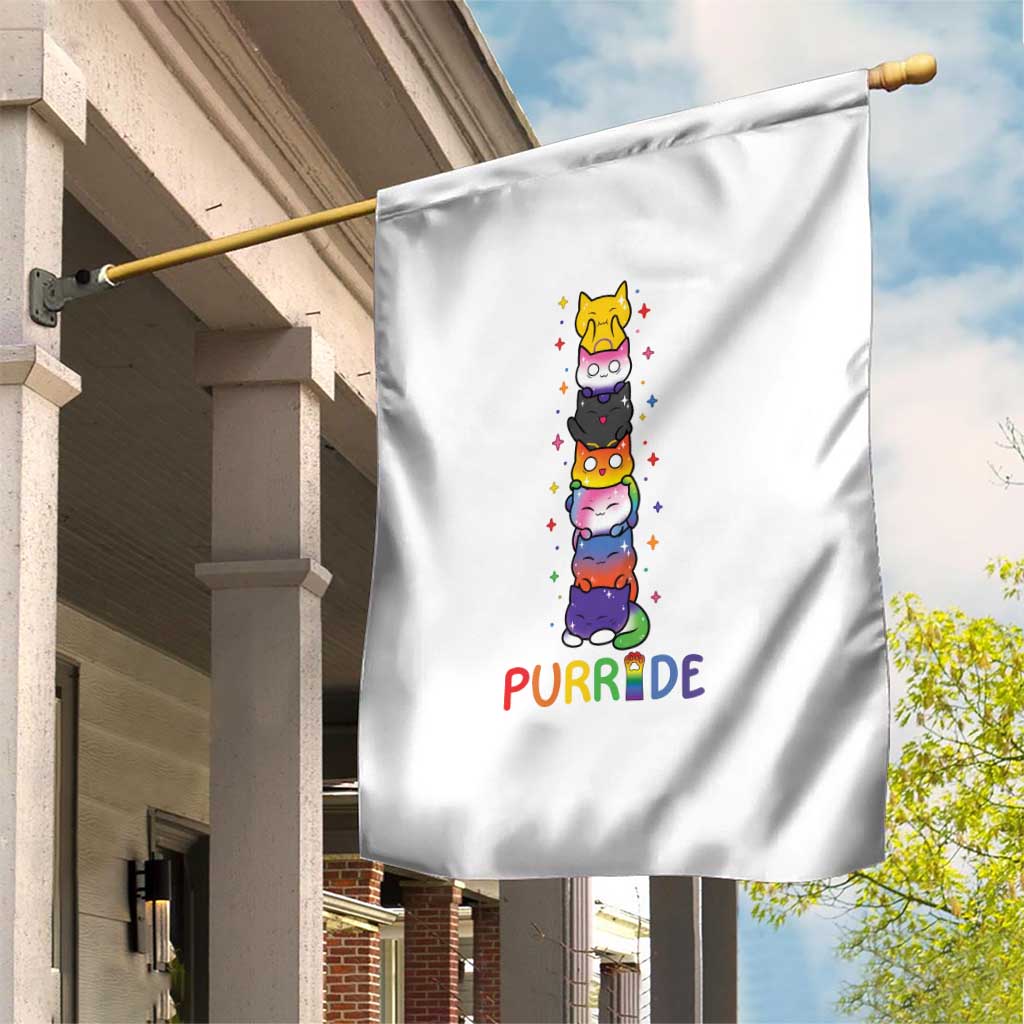 Funny Purride Stacked Cats Pride Garden Flag Cute LGBTQ Cat Lover