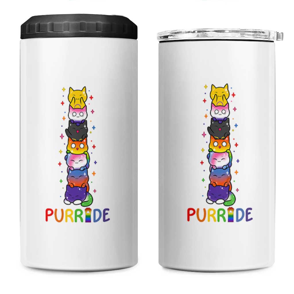 Funny Purride Stacked Cats Pride 4 in 1 Can Cooler Tumbler Cute LGBTQ Cat Lover